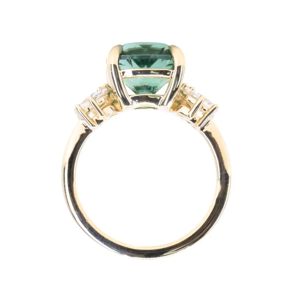 4.21ct Green Tourmaline and Lab Grown Marquise Diamond Cluster Ring in 14k Yellow Gold