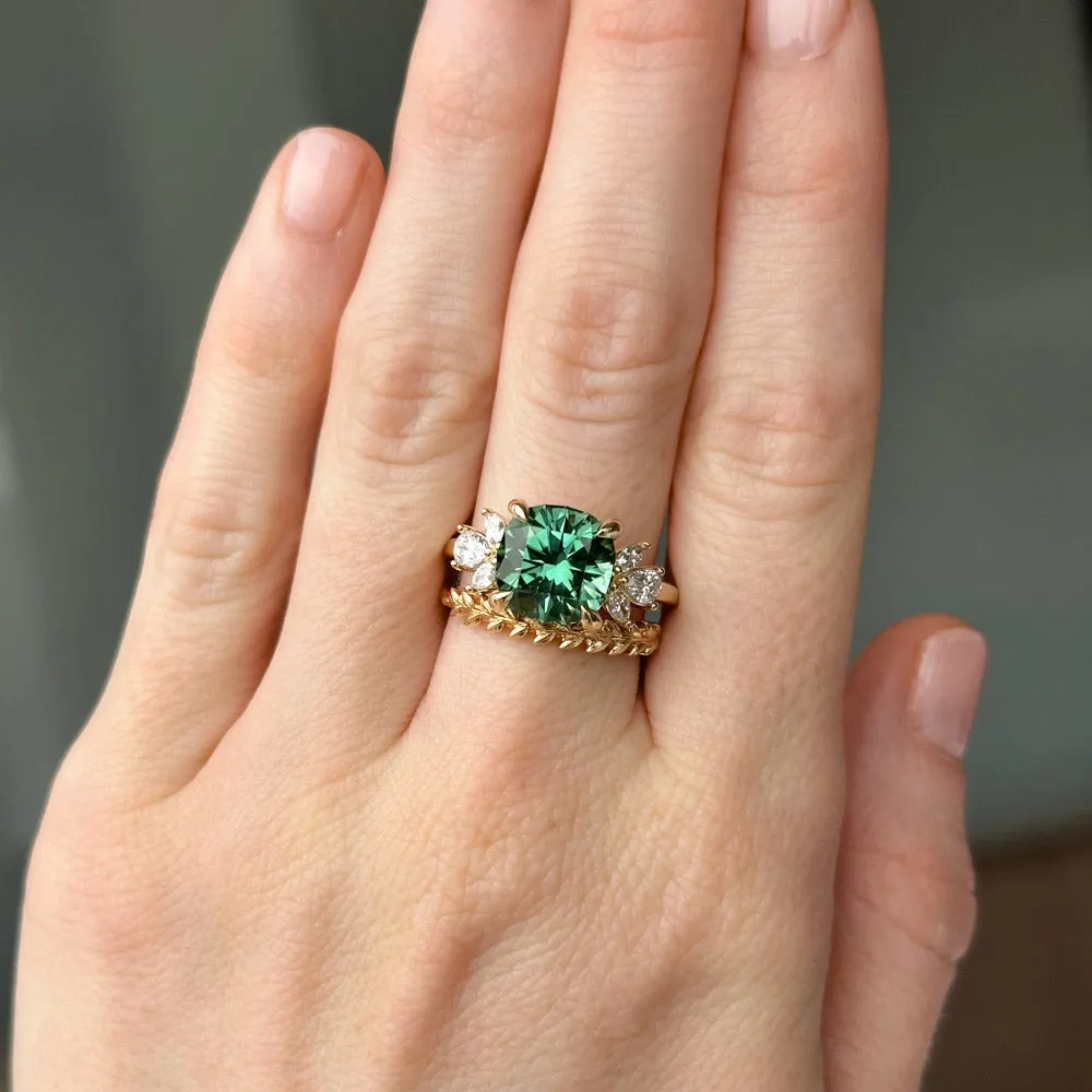 4.21ct Green Tourmaline and Lab Grown Marquise Diamond Cluster Ring in 14k Yellow Gold