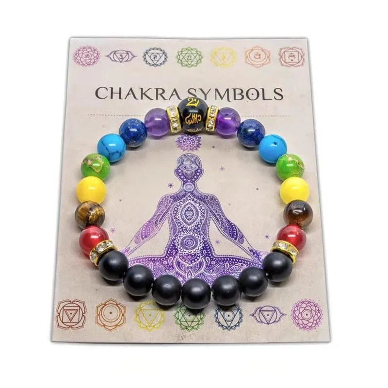 7 Chakra Crystal Healing Bead Bracelet with Meaning Card