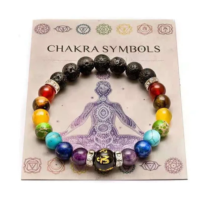 7 Chakra Crystal Healing Bead Bracelet with Meaning Card