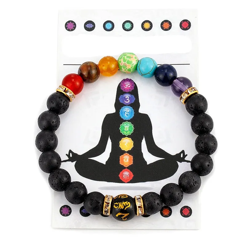 7 Chakra Crystal Healing Bead Bracelet with Meaning Card