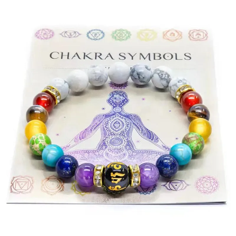 7 Chakra Crystal Healing Bead Bracelet with Meaning Card