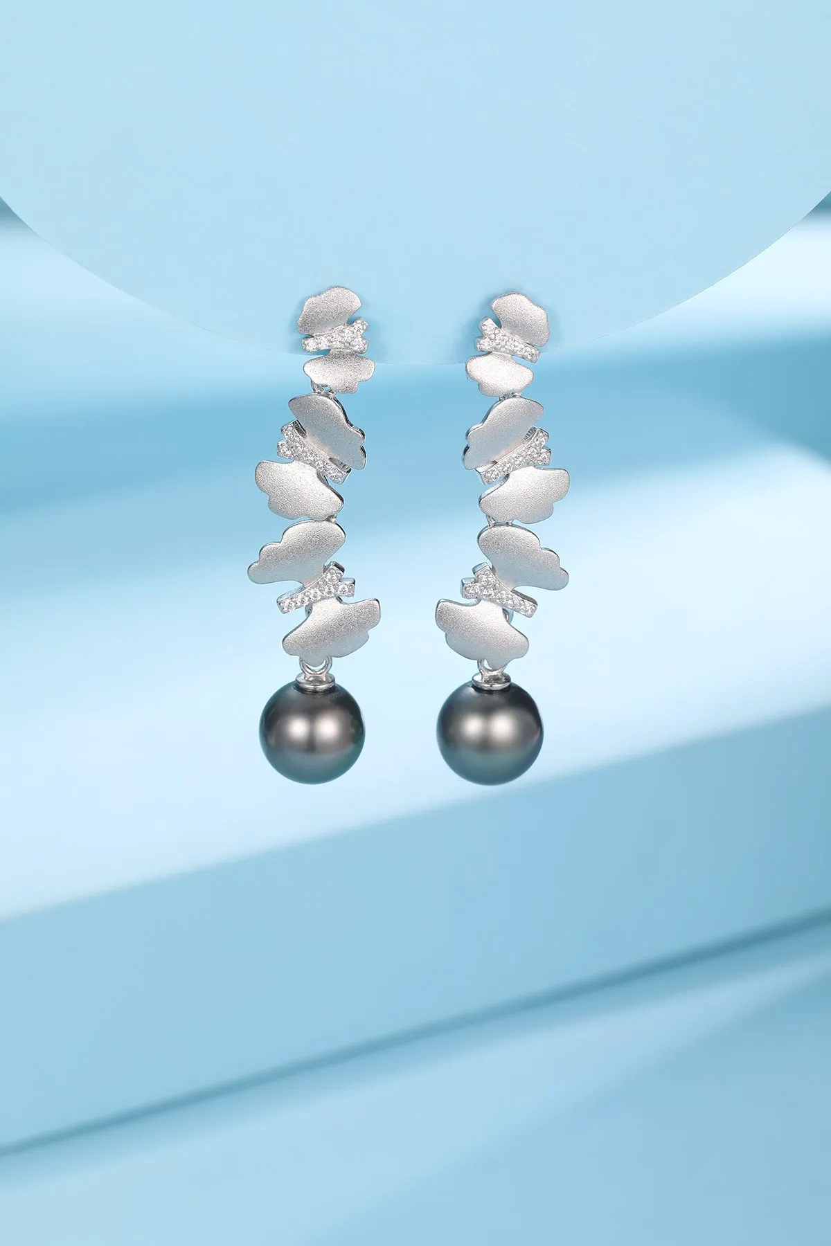 8-9mm Tahitian Pearl & Dancing Butterfly Earrings