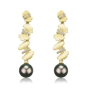 8-9mm Tahitian Pearl & Dancing Butterfly Earrings