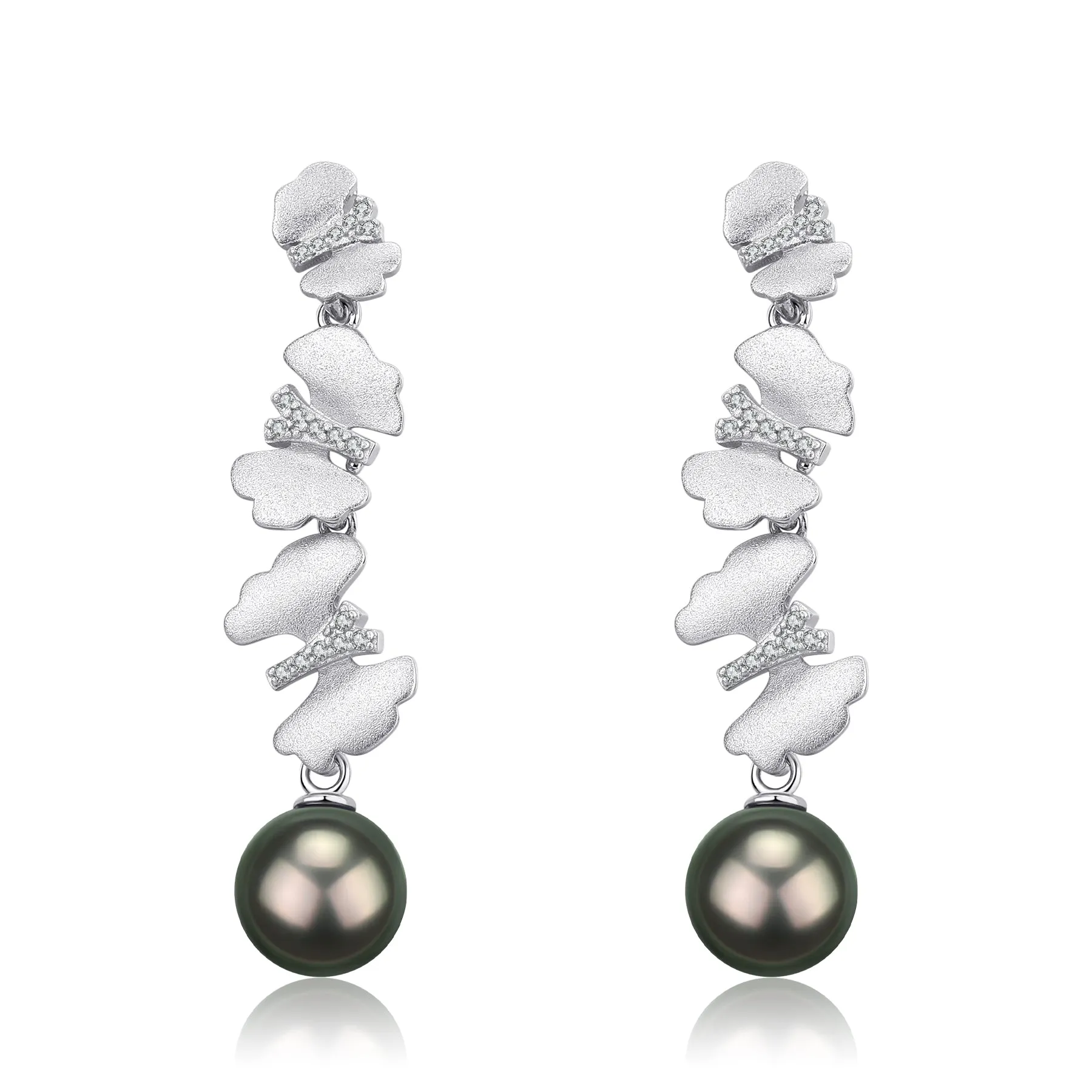 8-9mm Tahitian Pearl & Dancing Butterfly Earrings