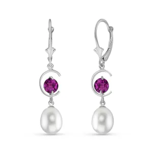 9 Carat 14K Solid White Gold We Always Agree Amethyst Pearl Earrings