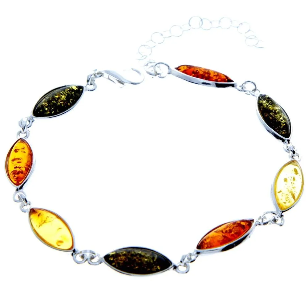 925 Sterling Silver & Genuine Baltic Amber Bracelet 19 cm   5 cm  - 3345