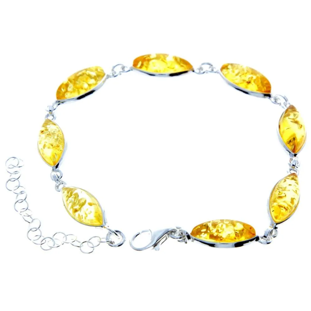 925 Sterling Silver & Genuine Baltic Amber Bracelet 19 cm   5 cm  - 3345