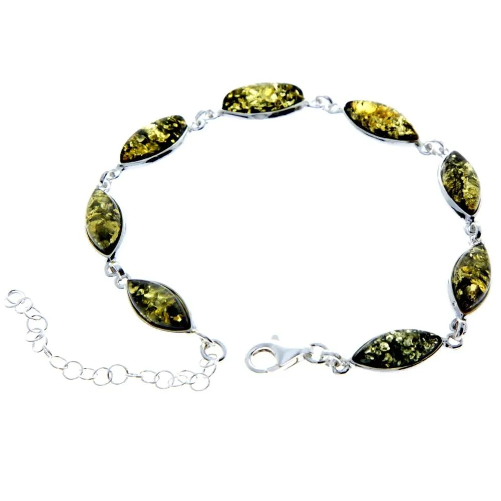 925 Sterling Silver & Genuine Baltic Amber Bracelet 19 cm   5 cm  - 3345