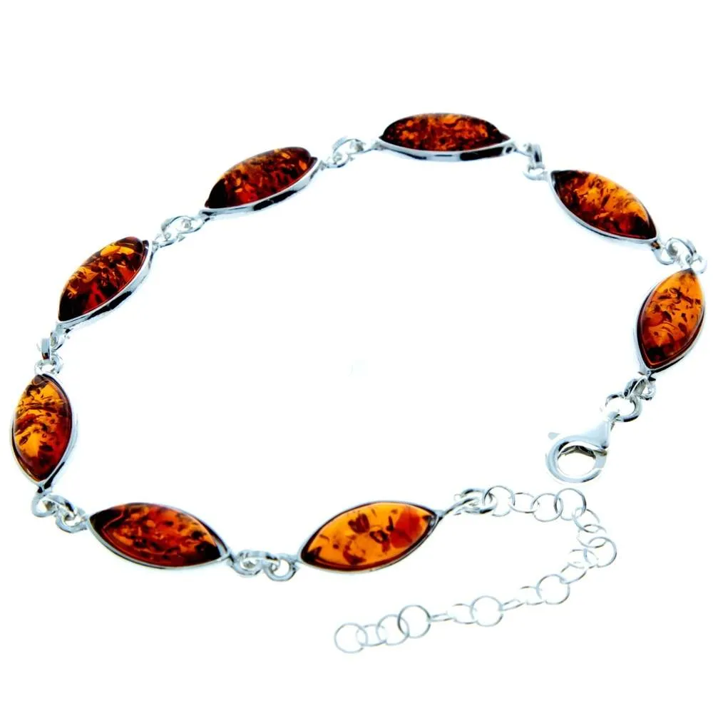 925 Sterling Silver & Genuine Baltic Amber Bracelet 19 cm   5 cm  - 3345