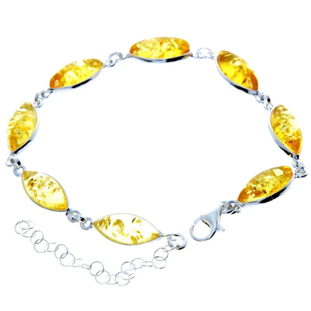 925 Sterling Silver & Genuine Baltic Amber Bracelet 19 cm   5 cm  - 3345