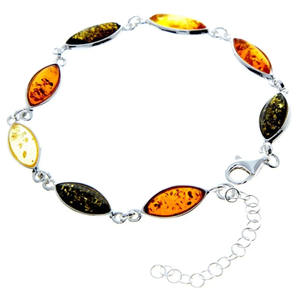 925 Sterling Silver & Genuine Baltic Amber Bracelet 19 cm   5 cm  - 3345