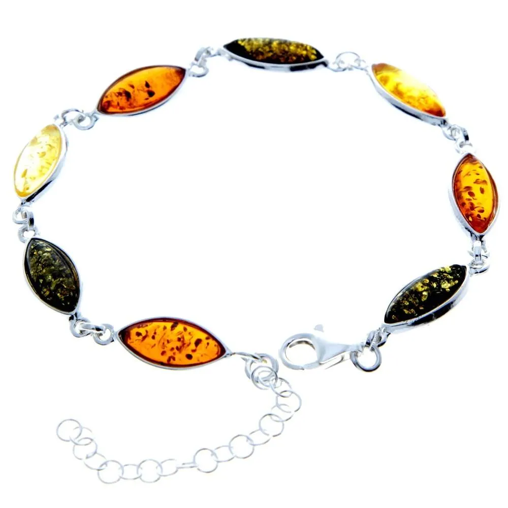 925 Sterling Silver & Genuine Baltic Amber Bracelet 19 cm   5 cm  - 3345