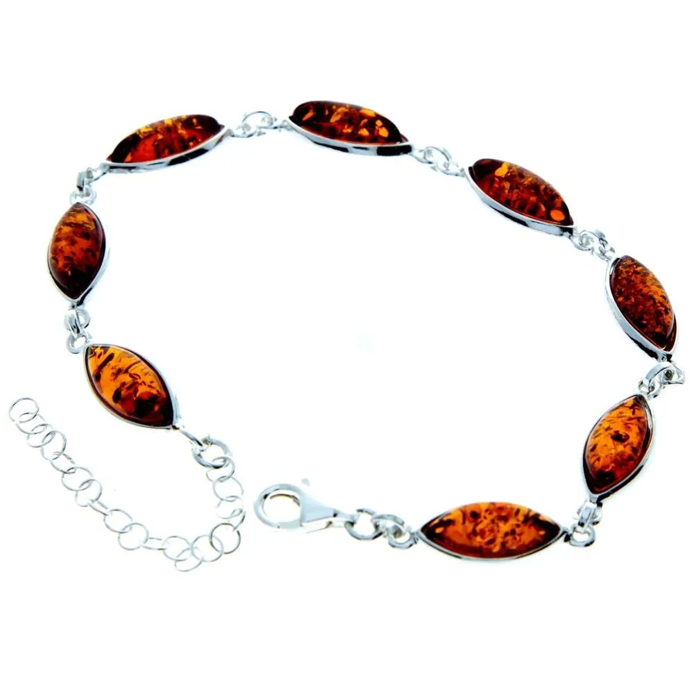 925 Sterling Silver & Genuine Baltic Amber Bracelet 19 cm   5 cm  - 3345