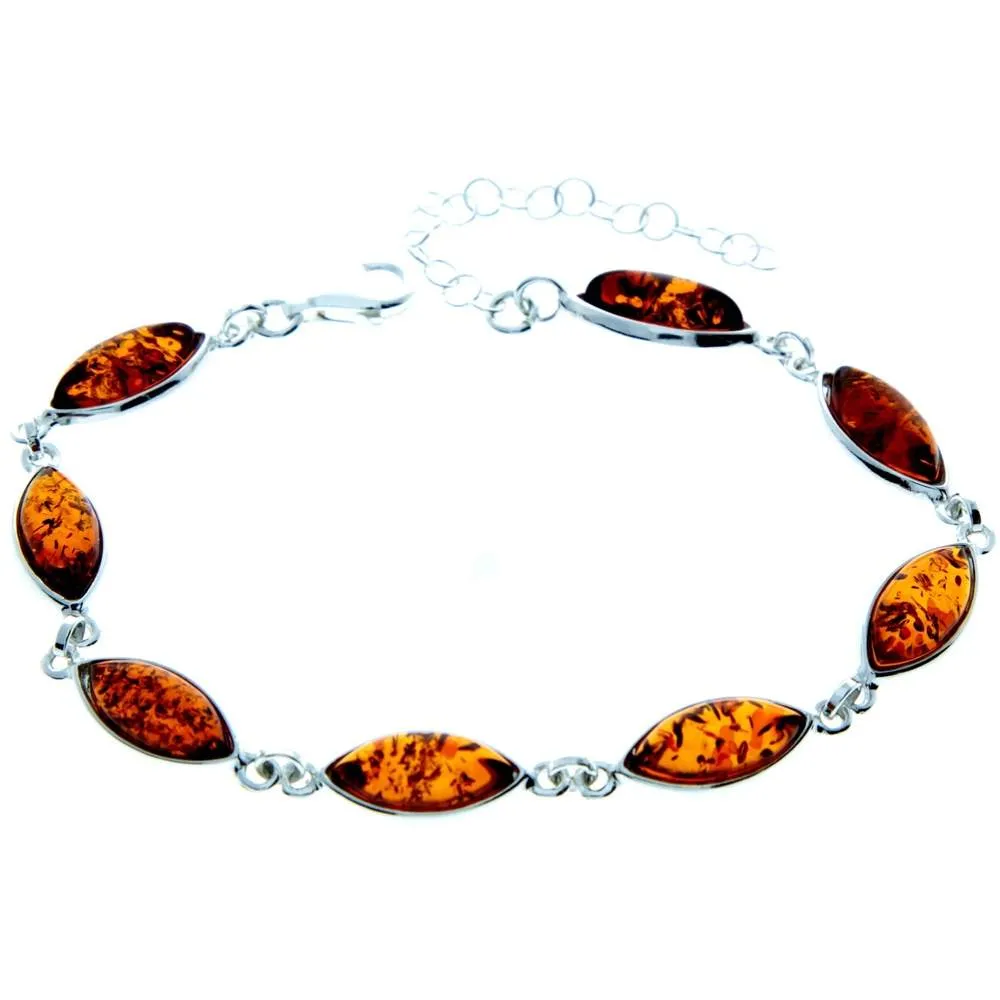 925 Sterling Silver & Genuine Baltic Amber Bracelet 19 cm   5 cm  - 3345