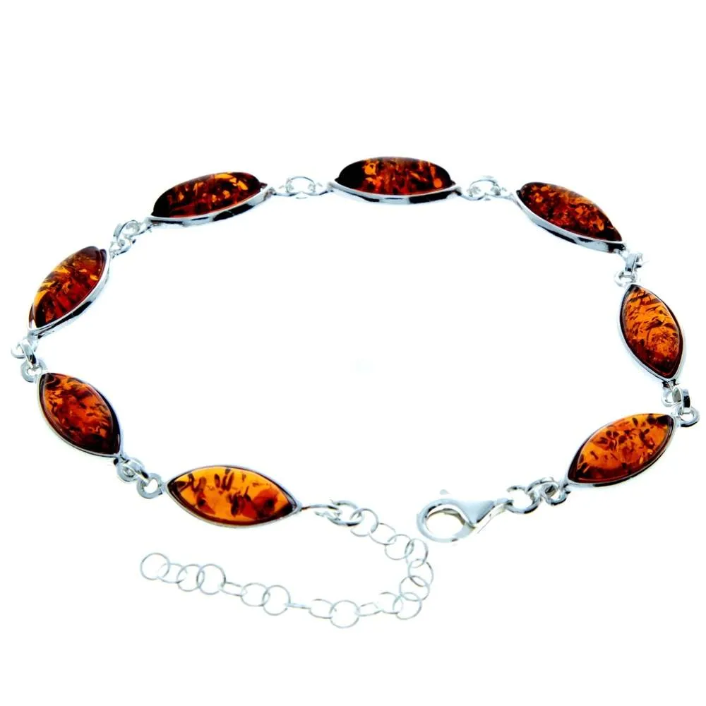 925 Sterling Silver & Genuine Baltic Amber Bracelet 19 cm   5 cm  - 3345