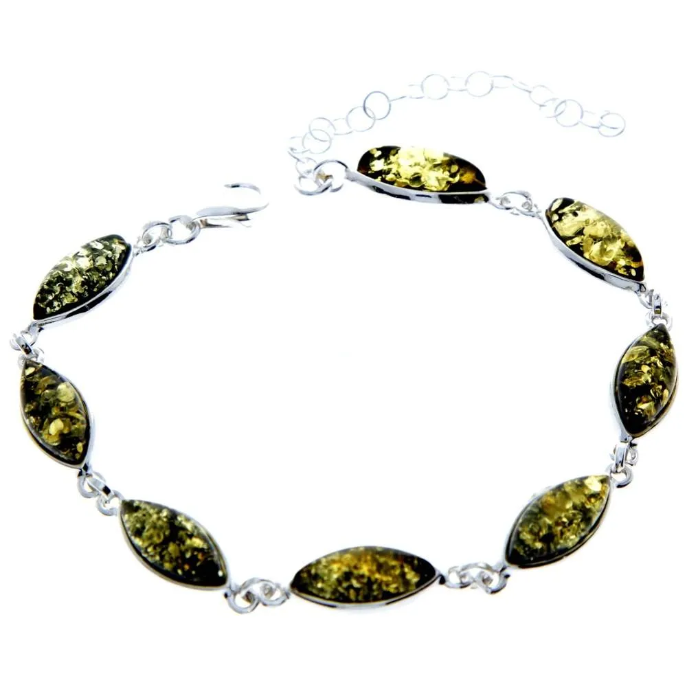 925 Sterling Silver & Genuine Baltic Amber Bracelet 19 cm   5 cm  - 3345