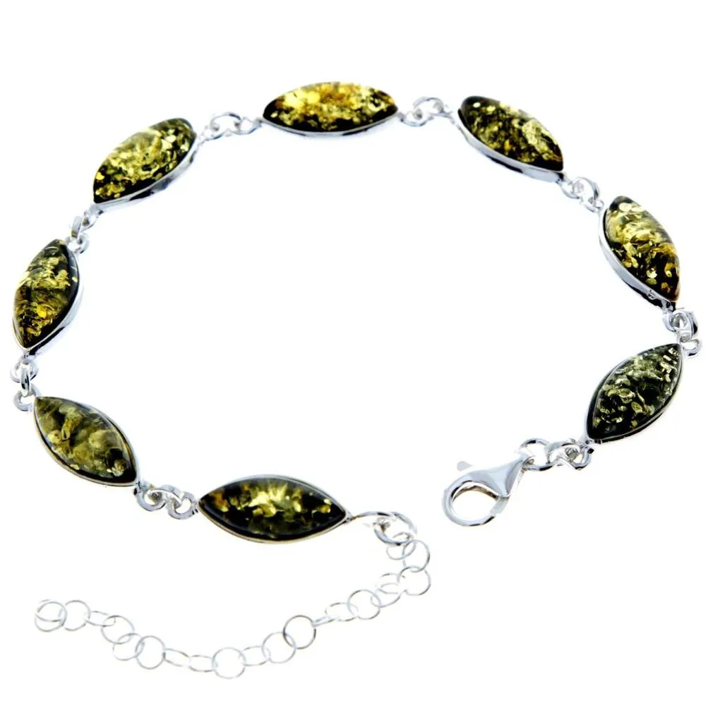 925 Sterling Silver & Genuine Baltic Amber Bracelet 19 cm   5 cm  - 3345