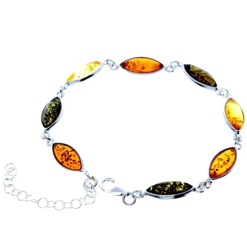 925 Sterling Silver & Genuine Baltic Amber Bracelet 19 cm   5 cm  - 3345