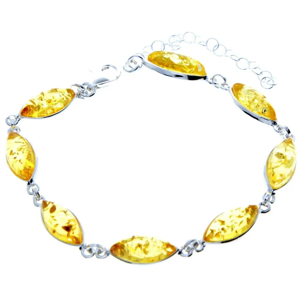 925 Sterling Silver & Genuine Baltic Amber Bracelet 19 cm   5 cm  - 3345