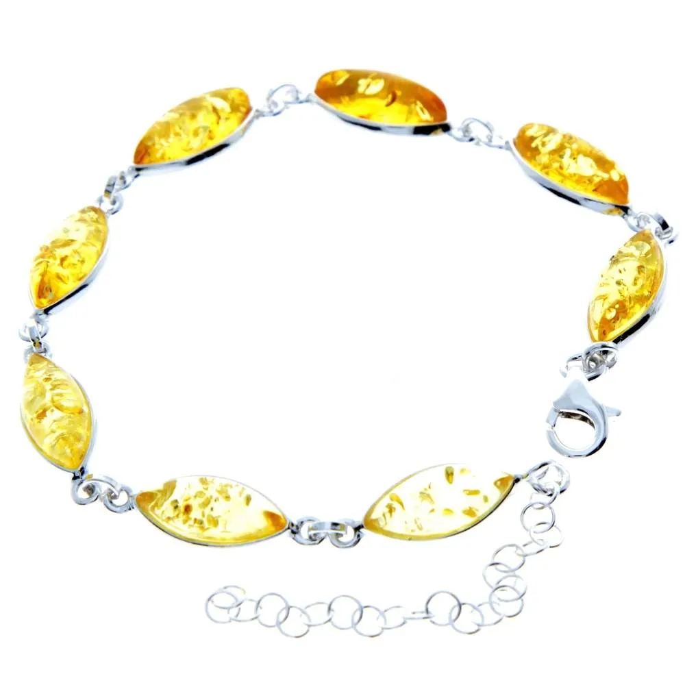 925 Sterling Silver & Genuine Baltic Amber Bracelet 19 cm   5 cm  - 3345