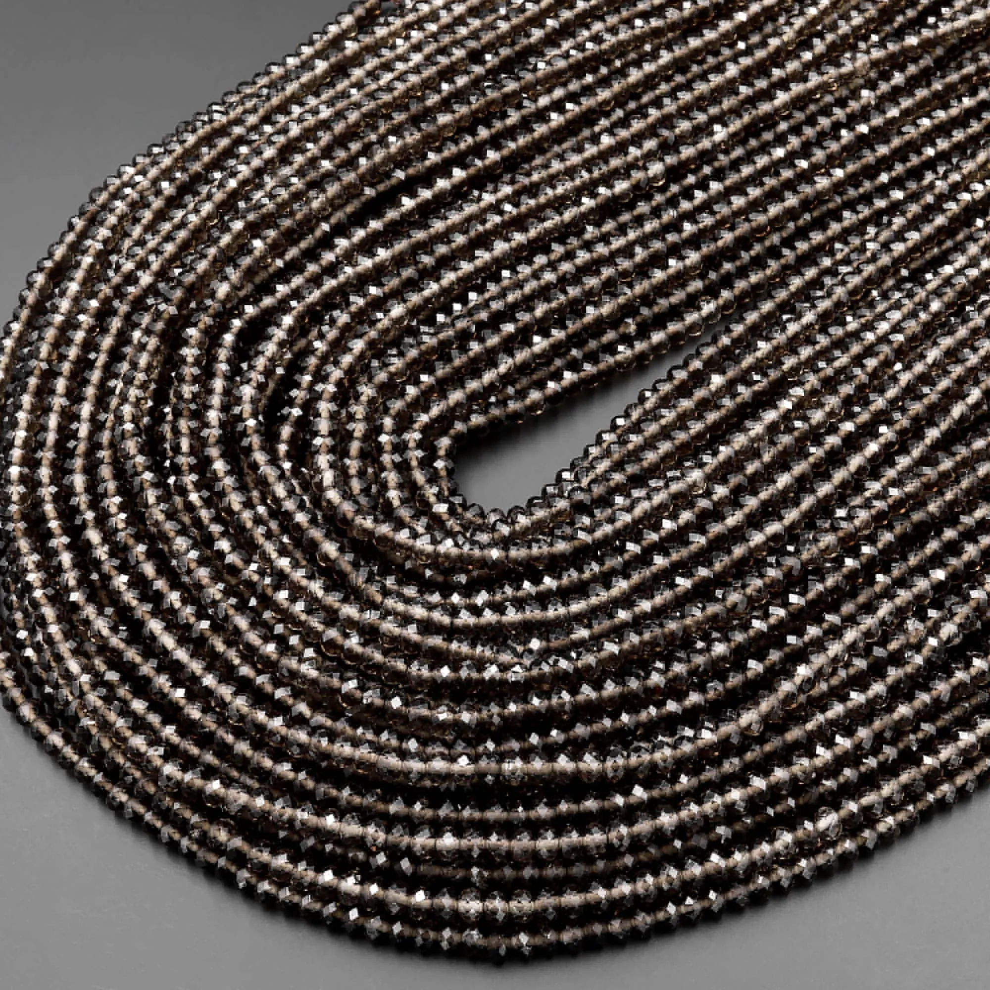 AAA Faceted Smoky Quartz Rondelle Beads 4mm Gemstone 15.5" Strand