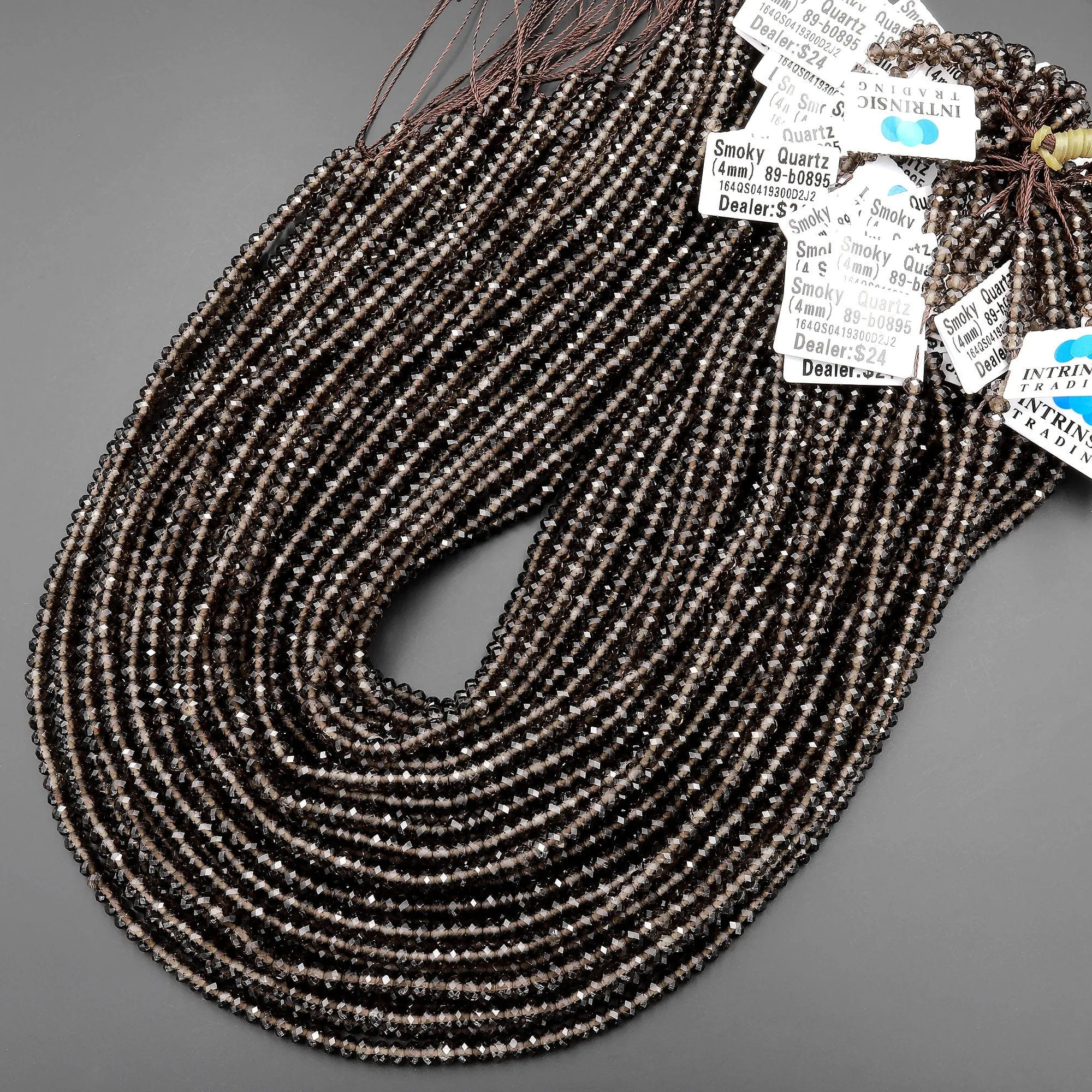 AAA Faceted Smoky Quartz Rondelle Beads 4mm Gemstone 15.5" Strand