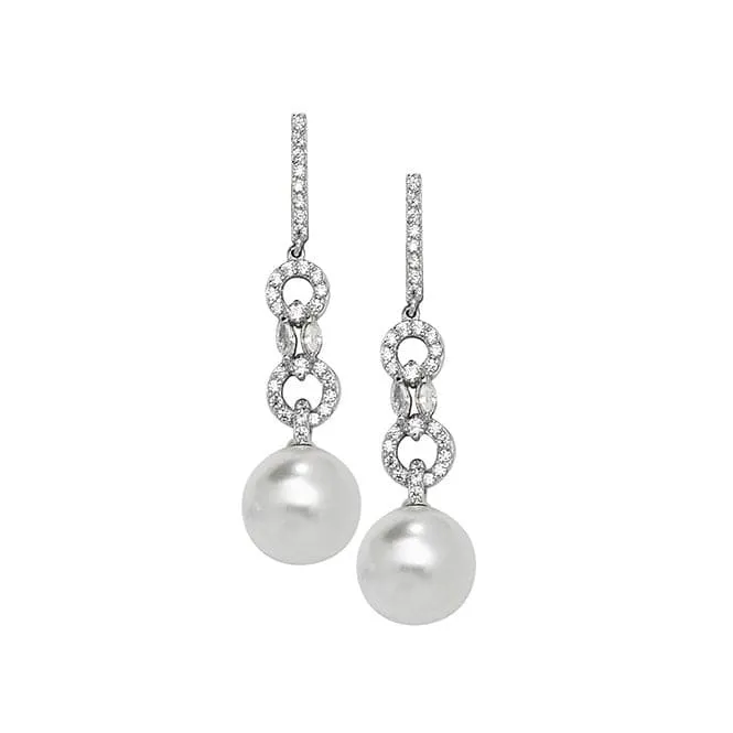 Acotis Silver Drop Earrings Zirconia & Pearl G51146