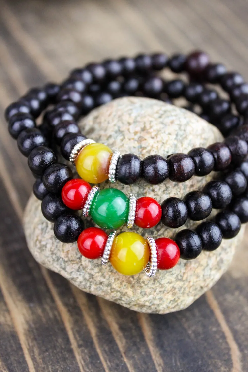 Amber Coral Rosewood Wrist Mala