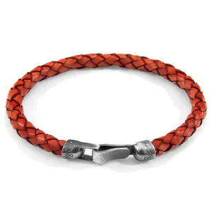 AMBER RED SKYE SILVER AND BRAIDED LEATHER BRACELET