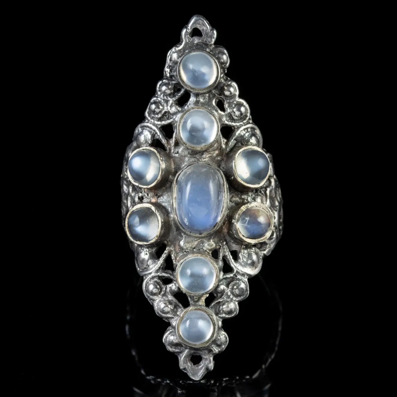 Antique Austro Hungarian Moonstone Silver Large Marquise Ring Circa 1914