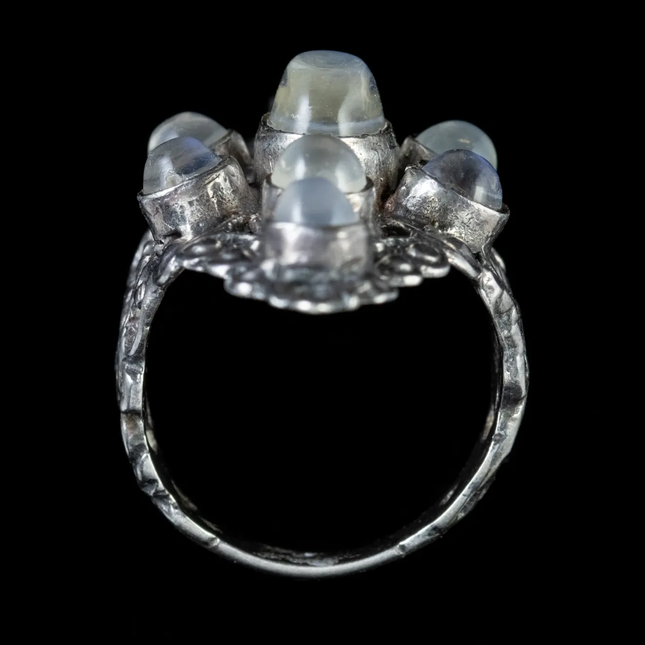 Antique Austro Hungarian Moonstone Silver Large Marquise Ring Circa 1914