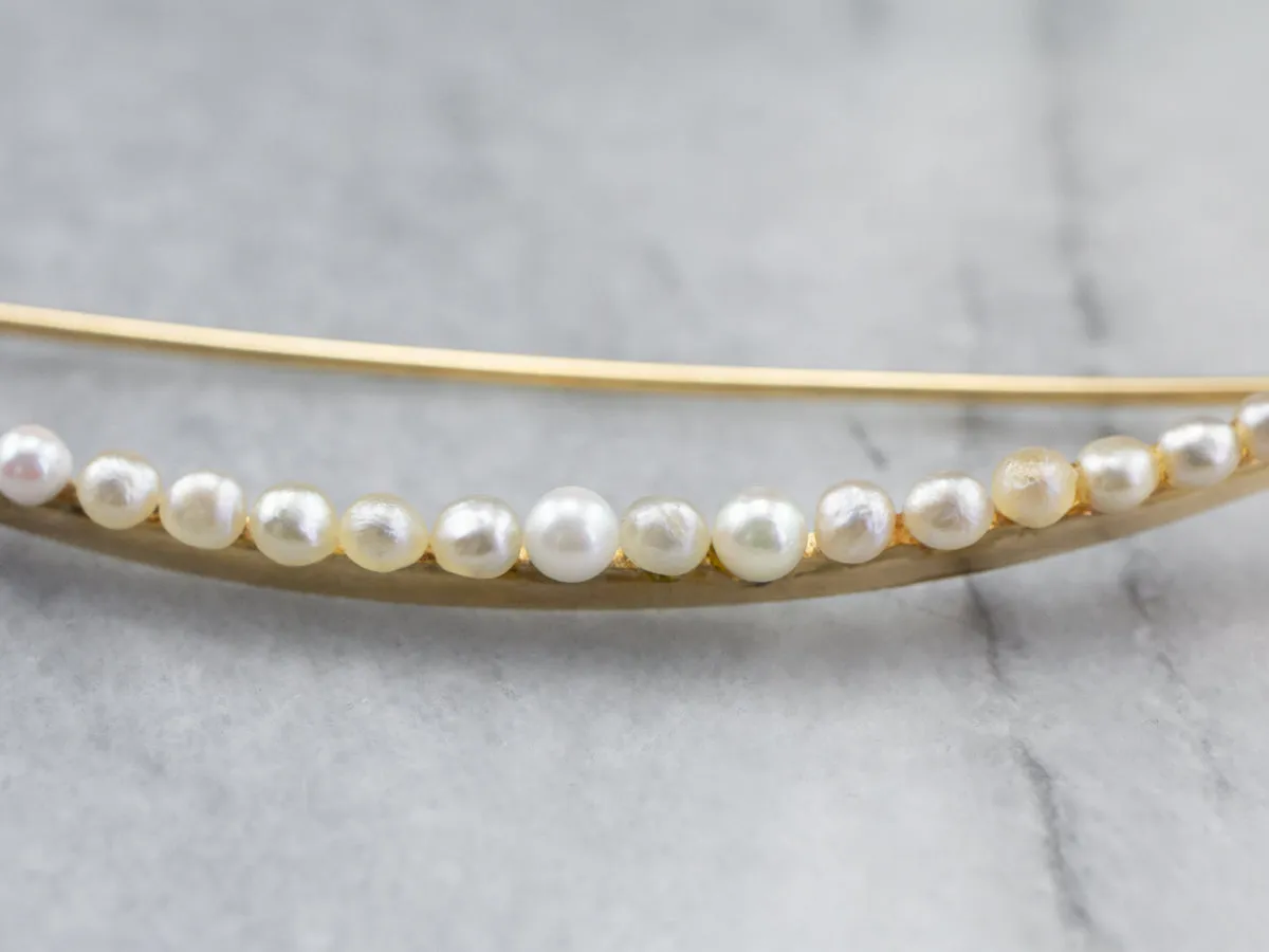 Antique Seed Pearl Crescent Moon Brooch