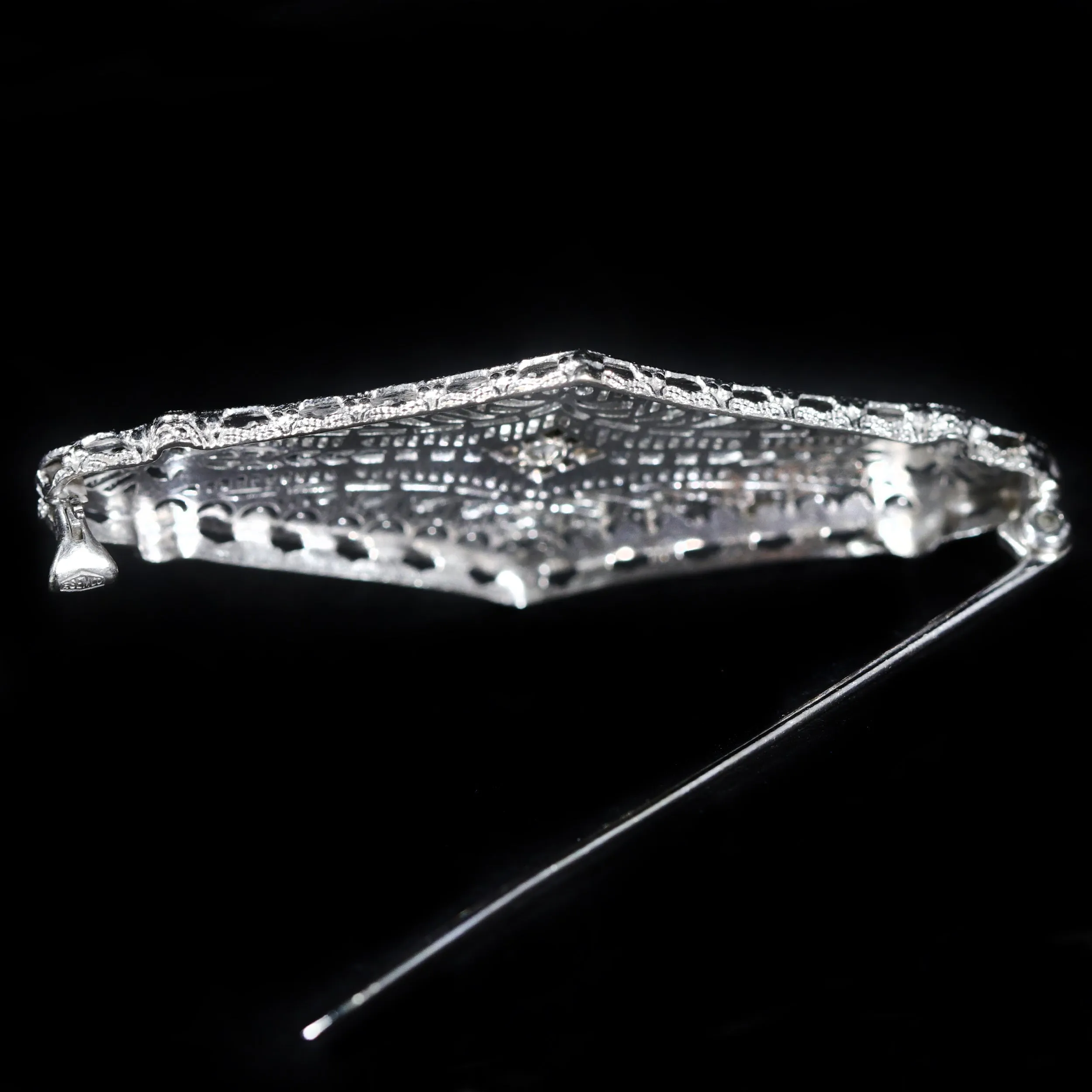 Art Deco Old European Cut Diamond Filigree Brooch