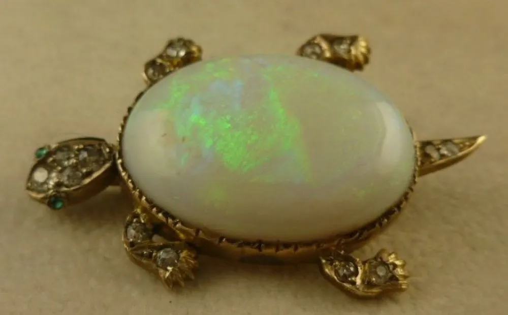 Asprey Large 25ct Opal Diamond Set Tortoise Gold Brooch