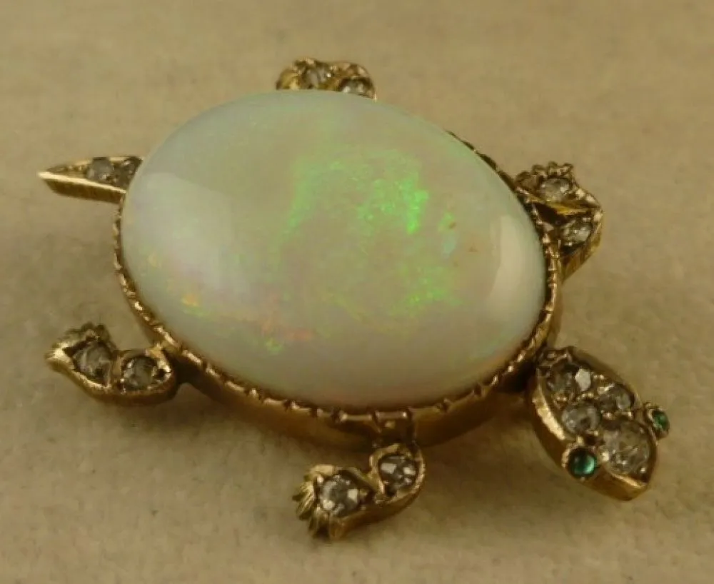 Asprey Large 25ct Opal Diamond Set Tortoise Gold Brooch