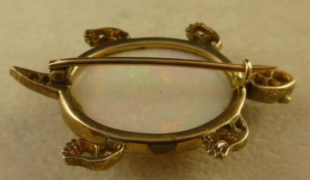 Asprey Large 25ct Opal Diamond Set Tortoise Gold Brooch