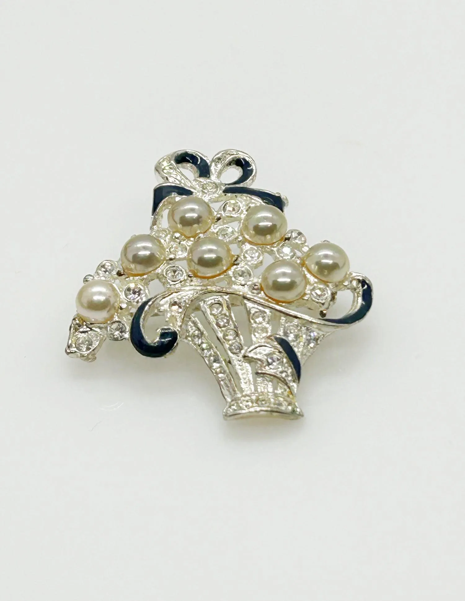 Avon Rhinestones, Enamel and Faux Pearls Basket Pin