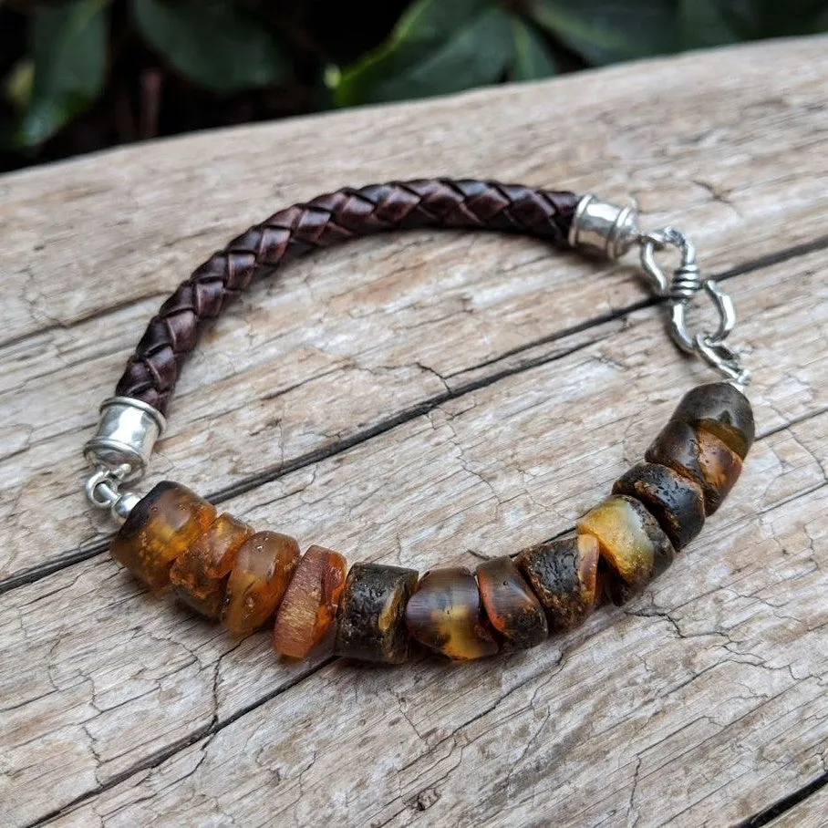 Baltic Amber Leather Bracelet - Men's/Unisex