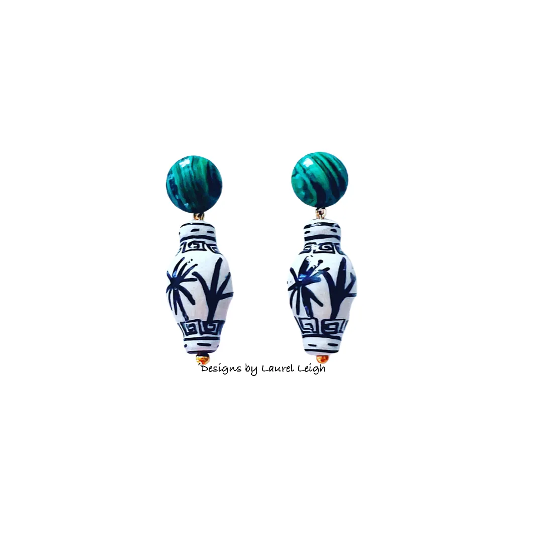 Black Ginger Jar & Green Malachite Earrings