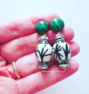 Black Ginger Jar & Green Malachite Earrings