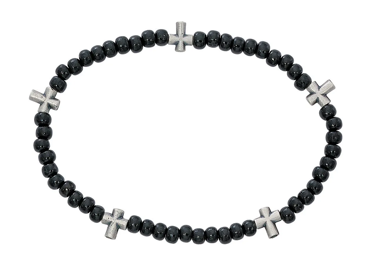 BLACK WOOD CROSS STRETCH BRACELET-BR896C