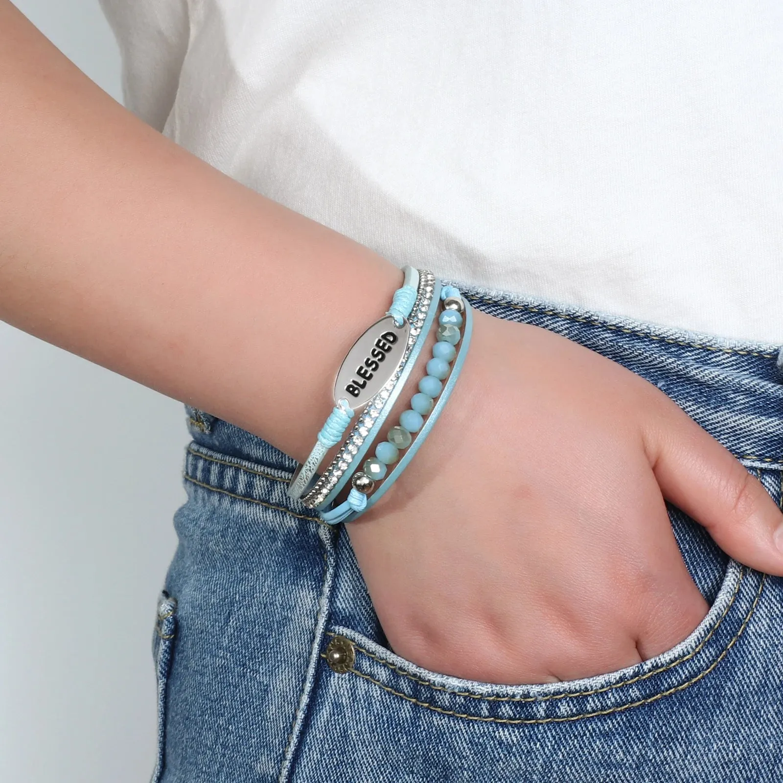 'Blessed' Charm Cuff Bracelet - black