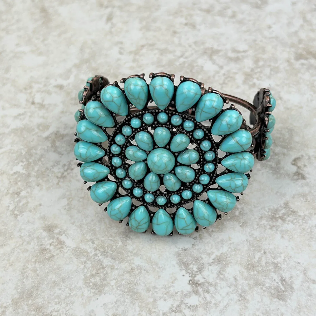 BR211230-01  Natural Stone Concho Cuff Bracelet