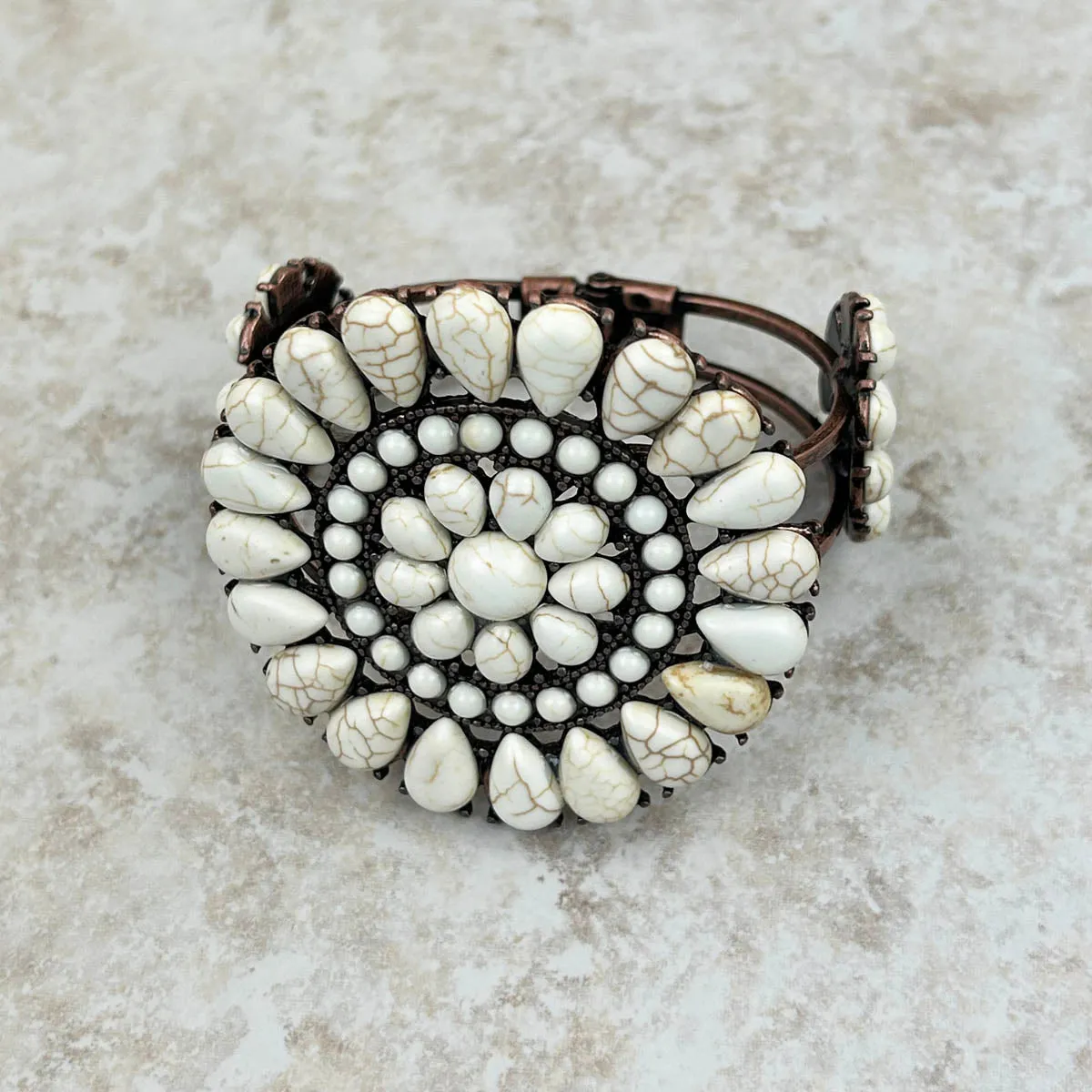 BR211230-01  Natural Stone Concho Cuff Bracelet