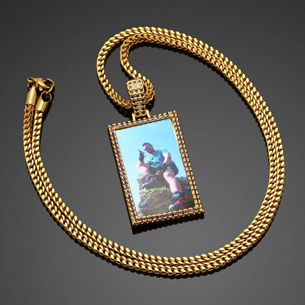 Brand New Custom Made Rectangle Photo Medallion Necklace