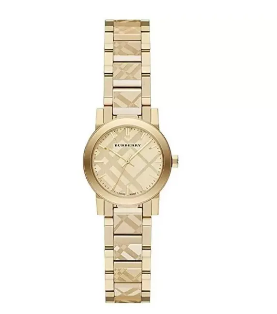 Burberry Ladies Watch The City 26mm Engraved Check Gold BU9234