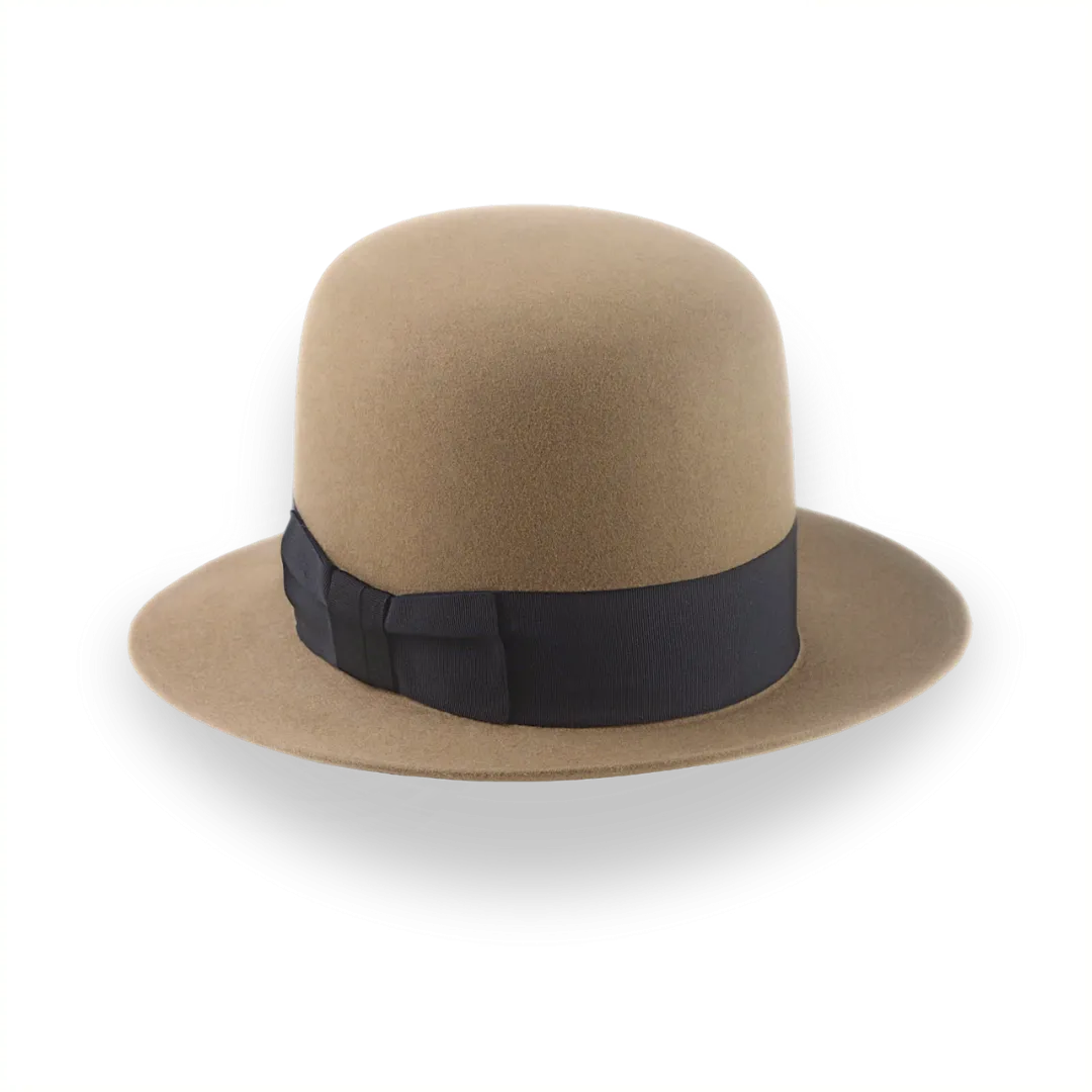 Camel Open Crown Fedora Hat in Malleable Beaver Fur Felt | The Benedict