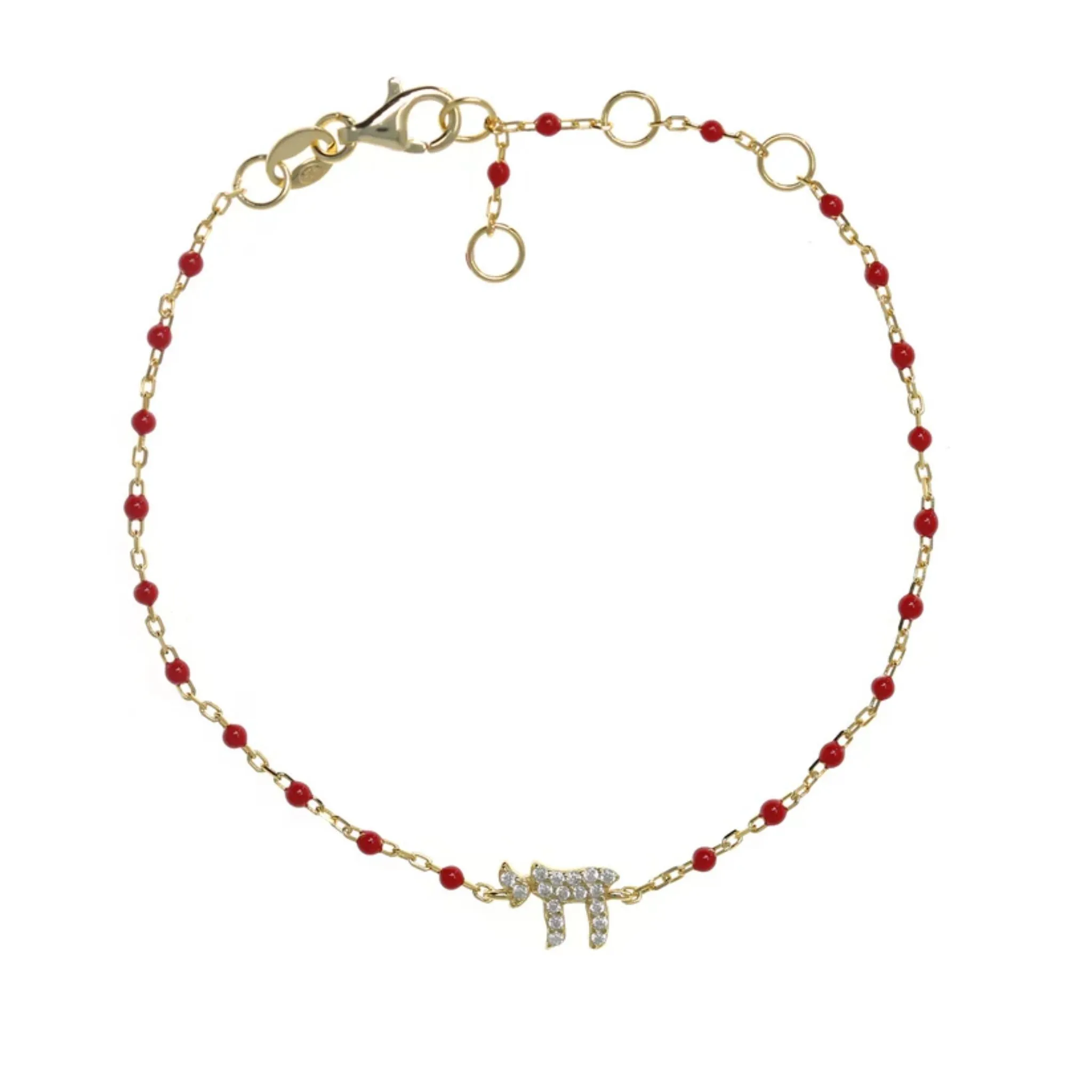 Chai 'Life' Bead and Chain Bracelet in Red and Gold by Penny Levi