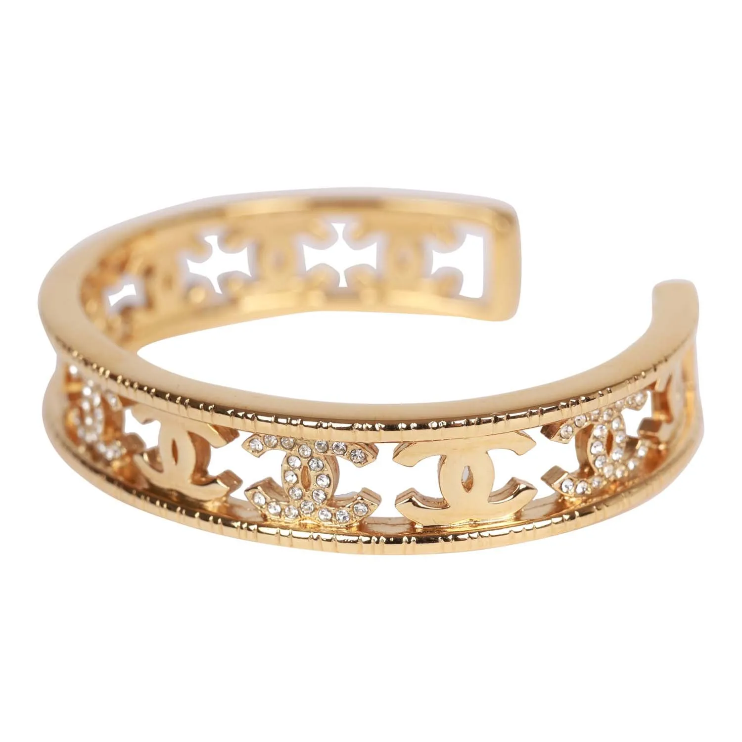 Chanel Crystal CC Gold Cuff Bracelet